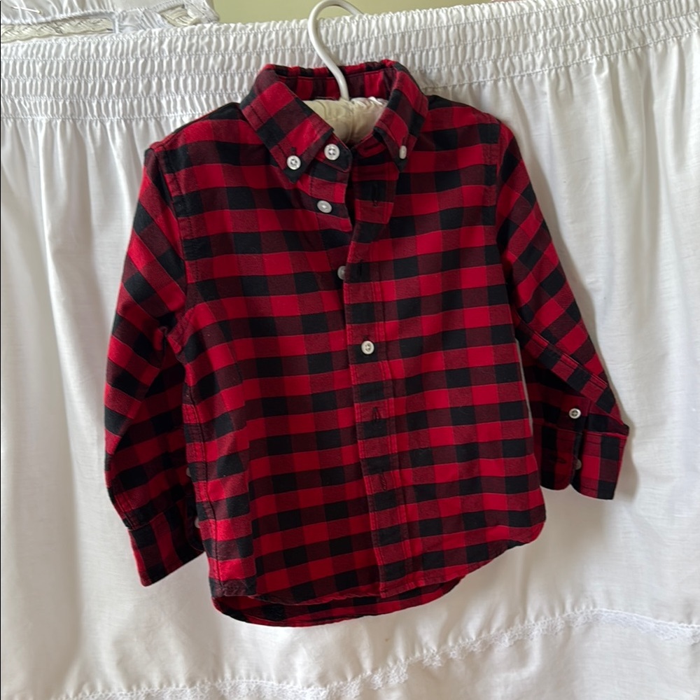 Crew cuts buffalow check red and black button down shirt